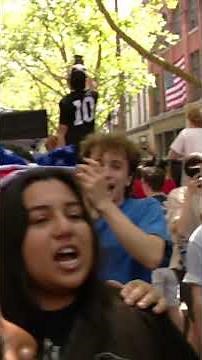 Fans celebrate a USMNT victory in Pioneer Square