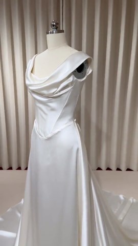 Minimalist Satin Corset Wedding Dress With Detachable Train | Michelle - Etsy