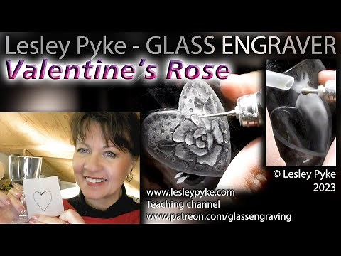 3D glass engraving by hand for beginners - Valentine's heart & rose