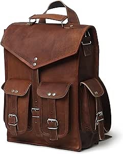 MaheTri 16" Leather Backpack laptop messenger college Bag Rucksack Sling Men