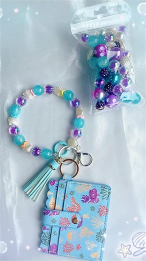 So cute ocean 🌊 wristlet keychain!!🌊🐚🐟✨#beads #ocean #turorial #keychain#beadsjewellery #new