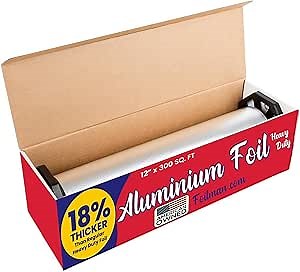 Foilman Thick & Heavy Duty Aluminum Foil Roll with Sturdy Corrugated Cutter Box, Food Safe Cling Wrap for Cooking, Baking, Roasting, Grilling, Freezer Storage - Durable Kitchen Use - 12 in x 300 sq ft
