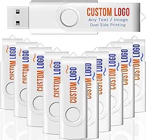 [100pcs] Custom Logo USB Flash Drive 4GB 100 Pack JBOS Bulk Personalized USB Drives with Your Logo Customized Promotional Thumb Drives with Brand Name/Site Address/Contact info - White