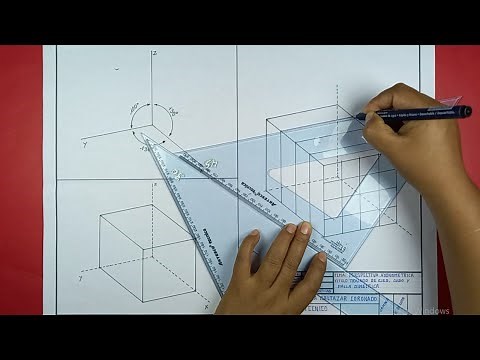 PERSPECTIVA AXONOMETRICA: Dimétrica trazado ejes, cubo y malla dimetrica.