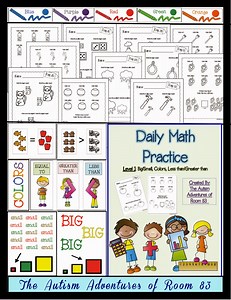 Daily Math Practice- Level 1 (Big/Small, More/Less, Colors) » Autism Adventures