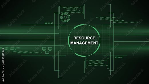 Resource Management Concept on Futuristic Digital HUD Interface with AI Symbols and Data Visualization Elements