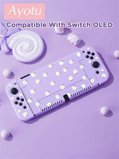 Ayotu Floral Pattern Switch Protective Case, Suitable For New Switch 2 (2025)/Switch NS/Switch OLED, Can Be Installed In The Docking Station Without Removing The Protective Case, Universal Game Controller Protective Cover, Switch Gaming Accessories, Anti-Fall And Anti-Scratch, Spring Romantic/Theme/Back To School/Valentine's Day Gift | SHEIN