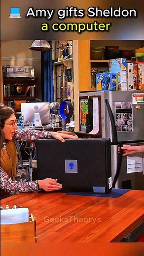 Amy gives Sheldon a new computer 💻