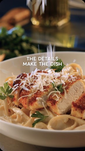 Creamy Alfredo, parmesan-crusted chicken, perfectly-cooked fettuccine, and the exact amount of shredded parmesan you’re craving. It’s crafted with care and finished with finesse to make it The Finest Fettuccine Alfredo. | Maggiano's