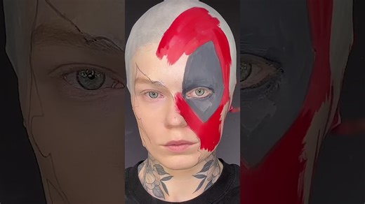Deadpool cosplay makeup with mutated skin effect