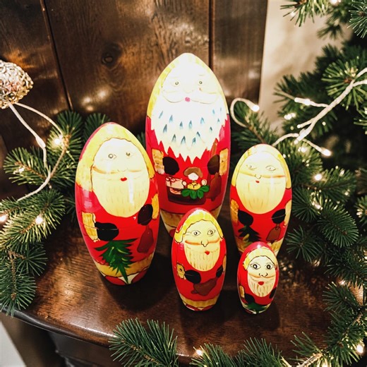 Matryoshka Santa Claus Nesting Dolls - Set of 5 Handmade Santas- Christmas Decor - AS-IS