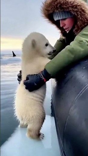 A Woman Rescues a Baby Polar Bear and Pulls It Into Her Boat #bear #shorts #help