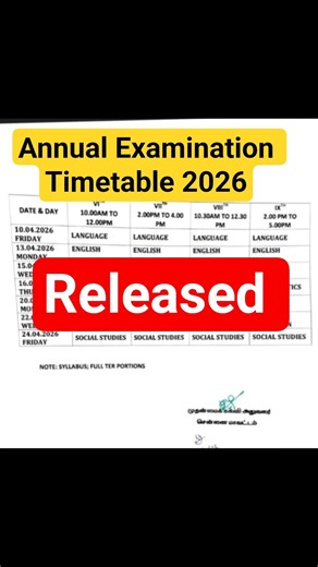 Annual Exam 2026 Timetable released for 6th to 9th std #annualexam2026