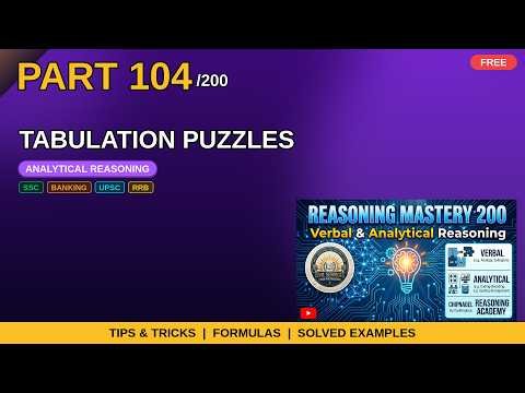 Analytical Reasoning Part 104/200 | Tabulation Puzzles | Tips & Tricks | Competitive Exams