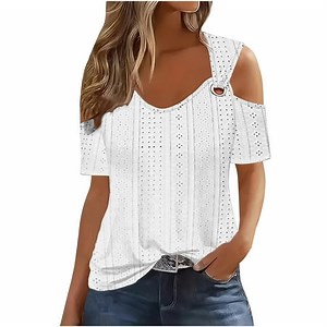 Timegard Womens Eyelet Tops V-Neck Short Sleeve Cold Shoulder Summer Dressy Casual Tunic Tops Blouse - Walmart.ca