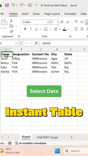 Excel Smart Trick | Table Create in Seconds | Excel Ctrl + T Trick #shorts #excel