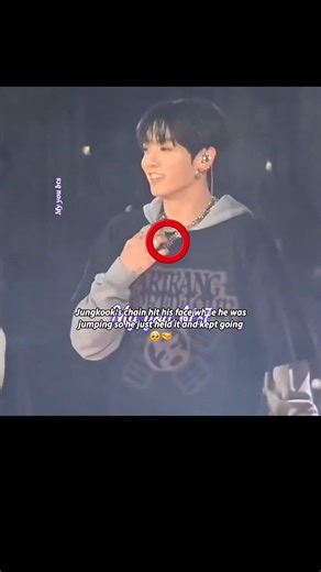 Jungkook's chain hit his face while jumping 🥺🤏