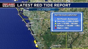 ABC7 First Alert Weather update on area beaches red tide report. The FWC has come out with its latest map showing the areas of red tide along the west coast of Florida. Things are looking better in Manatee County with reports going down but up still over S. Sarasota Beaches. | ABC7 Sarasota - WWSB | Facebook