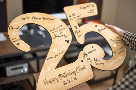 Happy Birthday Sign, Personalized Birthday Guest Book Wooden Numbers, 25th Birthday Gift, 18th Guest Book Birthday Party Sign Gift for Him - Etsy