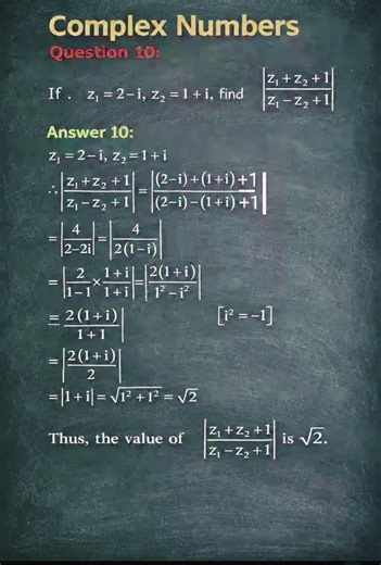 Complex Numbers NCERT Math Question No. 10 | Class 11th math