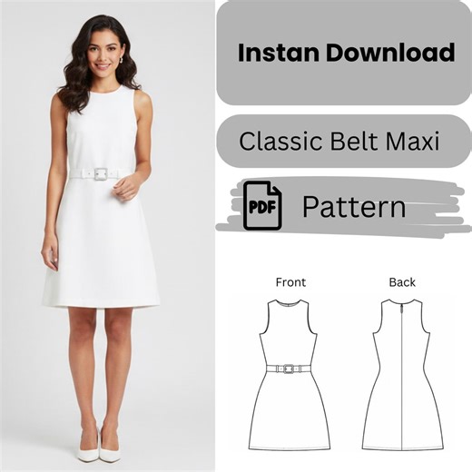 Pearl Grace A-line Dress Pattern PDF | Elegant Sleeveless Dress Sewing Pattern | Minimal White Dress | A4 US Letter - Etsy