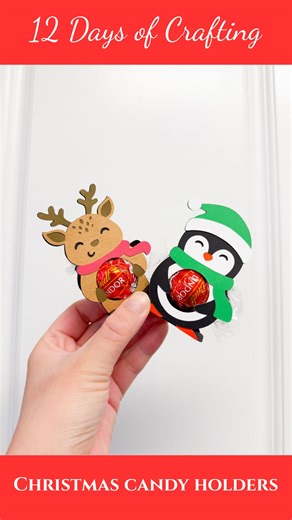 Crafting by Lizzy on Instagram: "12 Days of Crafting 🎄 | Project 10: Christmas Candy Holders These candy holders have quickly become my favorite project to make each holiday. ❤️💚 So many cute templates to choose from, and you can resize them for truffles, other chocolates, or even lollipops! Supply List: - “Christmas Candy Holders” project by MagicArtLab on Cricut Access - -65lb Cardstock - Bearly Arts precision craft glue - Lindor truffles . . . #cricut cricutmaker #diy #craftingbylizzy #chri