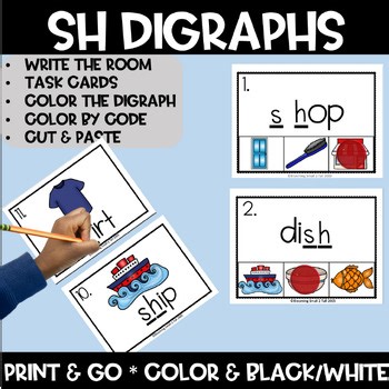 Digraph SH Task Cards Printable Literacy Center Activities 1st 2nd 3rd Grade