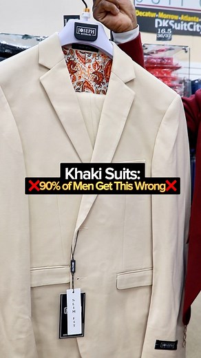 You would surprised how many men fail to find the right shirt to a khaki suit. What do you think is the best color that suits this look? 👀 #dksuitcity #suitup #khaki #mensstyle #mensstyleguide #suitfashion | D&K Suit City