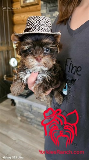 Tiny chocolate Yorkie boy 🐾✨ looking adorable in his elegant little outfit 💕 Sweet, calm & ready to be your best friend ✨ Licensed breeder #yorkiesofinstagram #yorkiepuppy #yorkies #yorkielove | Yorkies Ranch