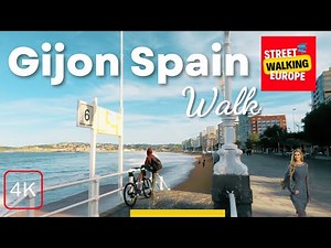 Gijon Asturias Spain Walking Tour 4K Historic Center Cimavilla and Beach in Winter 2023