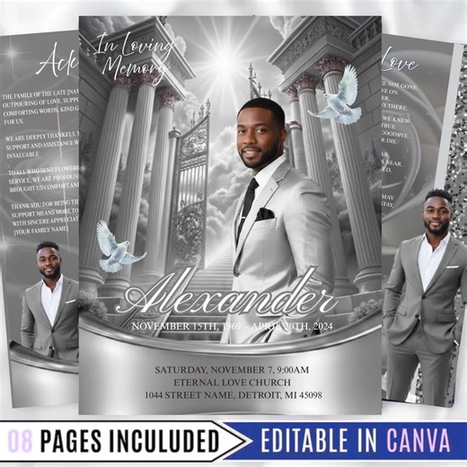 08 Page Minimalist Gray Silver Funeral Program Template: Elegant Memorial, Instant Download (canva Template) Pdf File - Etsy Canada