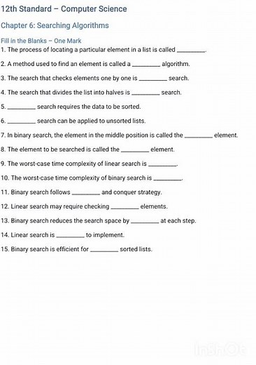 12th Std Computer Science – Chapter 6 One Mark Questions.