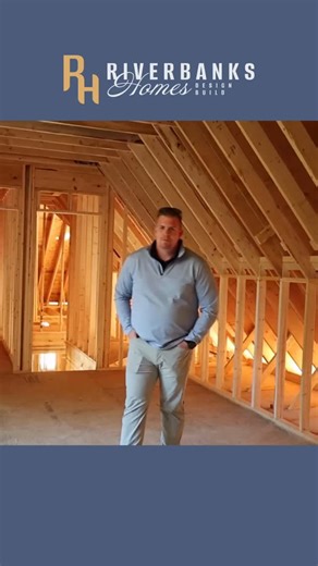 Stick Framing continues to provide such an advantage, especially when it comes to attic space. This homeowner will have plenty of options in the future with this space. It will begin as attic storage space but if needed can be converted into more living space in the future as well. Building a custom home allows you to do this. Plan for potential future needs while being thoughtful and reasonable about the current times as well. #riverbankshomes #riverbanks #chathamnc #homebuilding #nchomes #buil