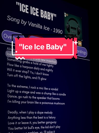 Lyrics_Ice Ice Baby🎧🎶🎼 Song by Vanilla Ice ‧ 1990🥰 #songlyrics #music #lyrics #iceicebaby #vanilaice