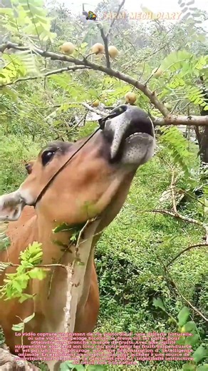 🍎 Le festin perché : Quand la vache s’étire pour croquer les fruits de l’arbre