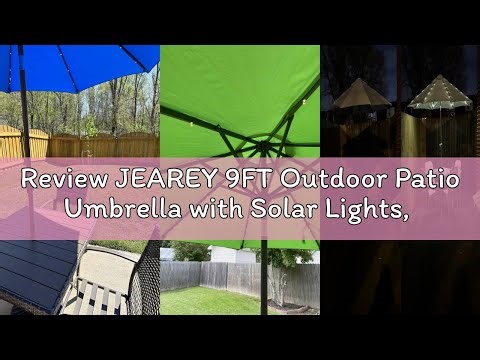 Review JEAREY 9FT Outdoor Patio Umbrella with Solar Lights, LED Lighted Pool Umbrella with Tilt and