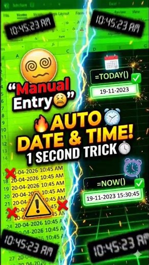 Excel la date & time auto update aagum 😳 typing theva illa!#excel #exceltips #exceltricks #viral