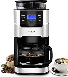 10-Cup Drip Coffee Maker, Brew Automatic Coffee Machine with Built-In Burr Coffee Grinder, Programmable Timer Mode and Keep Warm Plate, 1.5L Large Capacity Water Tank, Removable Filter Basket, 900W