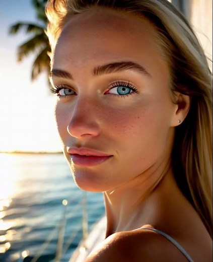 🌅 Blonde Woman Sailing into Sunset | Tropical Yacht Lifestyle | #OceanVibes #TravelBeauty #YachtLife