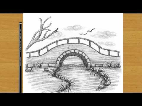 Easy Bridge Drawing for Beginners | Step by Step Pencil Scenery