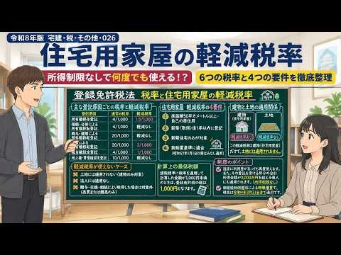 （令和8年版）【講義動画｜宅建・税・その他・026】所得制限なしで何度でも使える！？住宅用家屋の軽減税率、6つの税率と4つの要件を徹底整理Part3