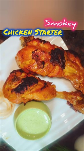 Smokey chicken starter with green chutney#resturant style chicken tandoori#green chutney recipe