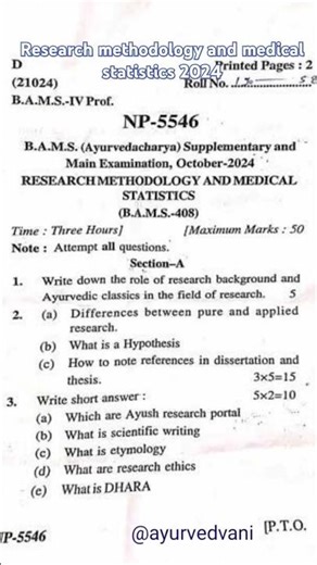 Research Methodology and Medical statistics | Question paper 2024 | Bams | Bams 4th year | #shorts