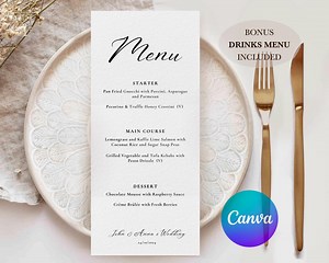 Printable Wedding Menu Template: Elegant Food & Drinks (canva) - Etsy
