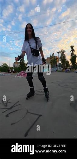woman roller skating on street