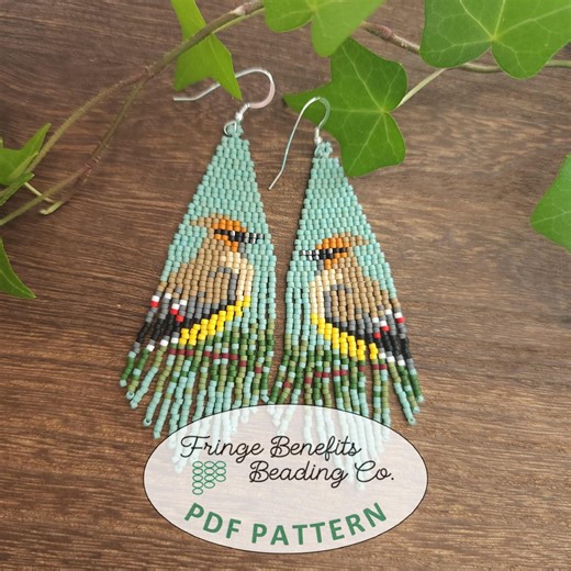 PDF BEADING PATTERN - Cedar Waxwing Bird Fringe Earring Pattern - Etsy