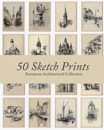 European Landscape Sketch Print Set of 50: Architecture Modern Gallery Wall Art (digital Download) - Etsy