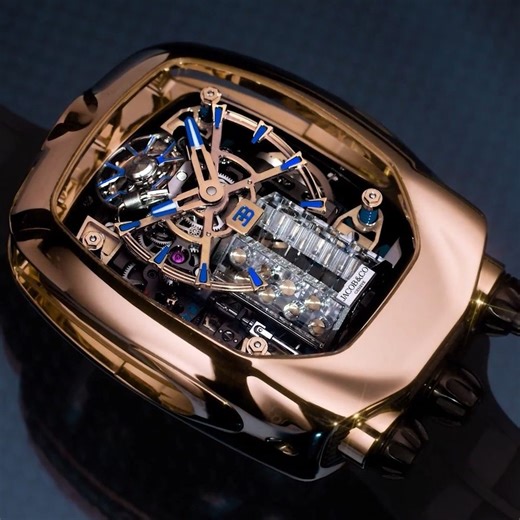 JACOB & CO. on Instagram: "The Bugatti Chiron Tourbillon redefines what a timepiece can be. Take a closer look at the miniature W16 engine automaton, the sapphire crystal case, and the flying tourbillon, all crafted to mirror @bugatti legendary performance. Turn the crown. Watch the engine come to life. This is watchmaking beyond limits. 55 x 44-mm rose gold case W16 engine block automaton 30°-inclined flying tourbillon Fuel gauge-shaped power reserve #Jacobandco #Inspiredbytheimpossible #bugatt
