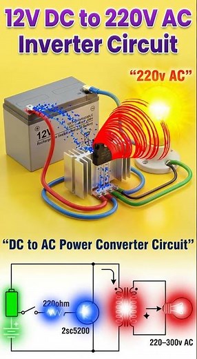 12V DC to 220V AC Inverter Circuit | Simple DIY Power Converter Using 2SC5200 Transistor