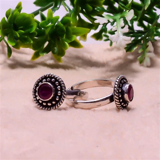 Adjustable Toe Ring Silver - Elegant Floral Toe Ring With Red Stone 925 Sterling Silver - Etsy